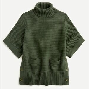 J.Crew Turtleneck Poncho Sweater Size XS Olive Green Oversized Boxy Pockets Knit